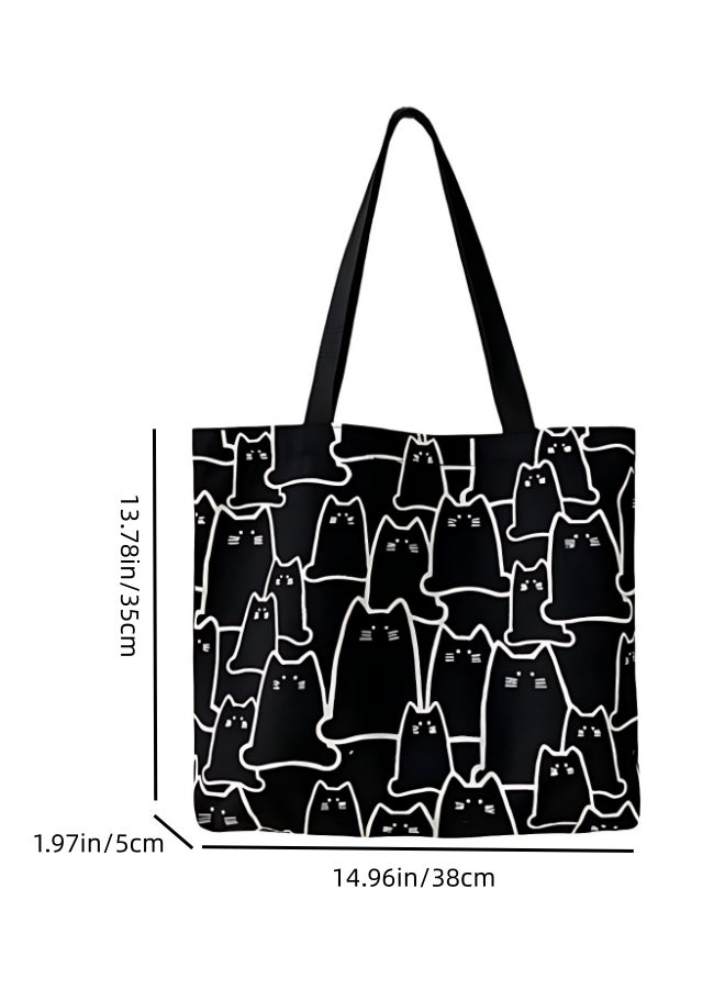 Girls' Cute Shopping Bag in Japanese and Korean style, Women's Large-capacity Shoulder Bag Side Bag Carry Bag, Canvas Material Artistic Handbag Tote Bags Clutch Bag for Ladies/College Students - Image 5