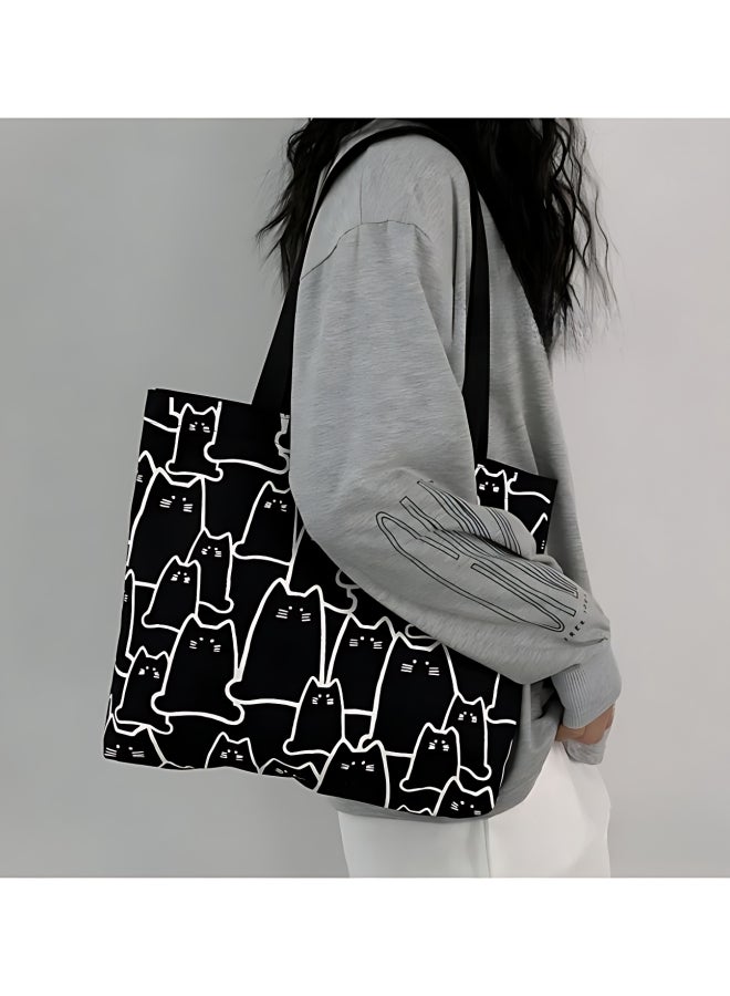 Girls' Cute Shopping Bag in Japanese and Korean style, Women's Large-capacity Shoulder Bag Side Bag Carry Bag, Canvas Material Artistic Handbag Tote Bags Clutch Bag for Ladies/College Students - Image 2