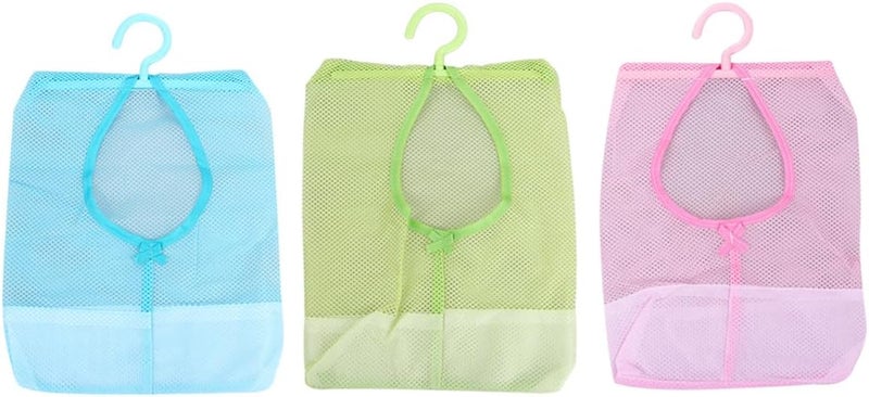 BESTonZON 3pcs Hanging Laundry Drying Net Bag Set, Multipurpose Pillow and Storage Nets for Bathroom and Balcony, Sturdy Mesh Organizer Bags in Green, Blue, and Pink - Image 1