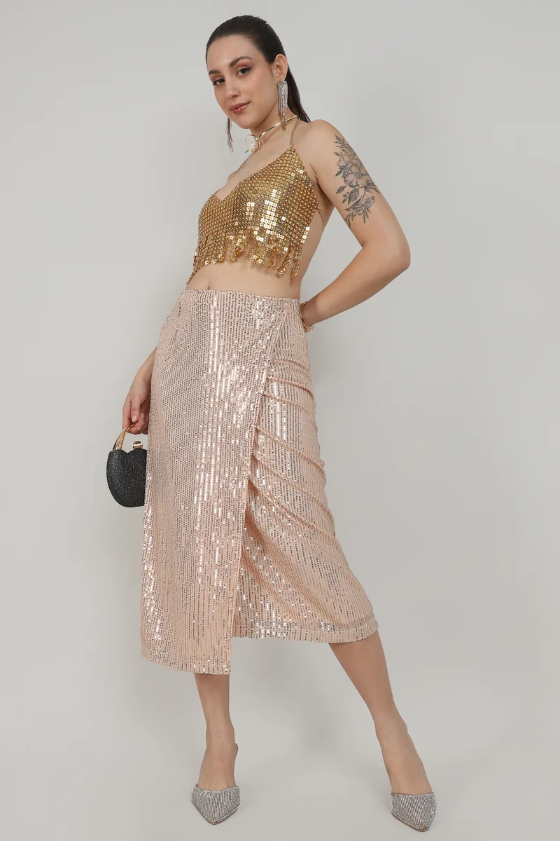 Pinacolada  Women's Beige Sequin Wrap Skirt for Women | Best Price UAE