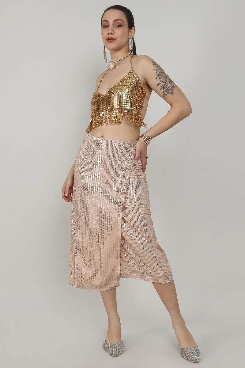 Pinacolada  Women's Beige Sequin Wrap Skirt for Women | Best Price UAE