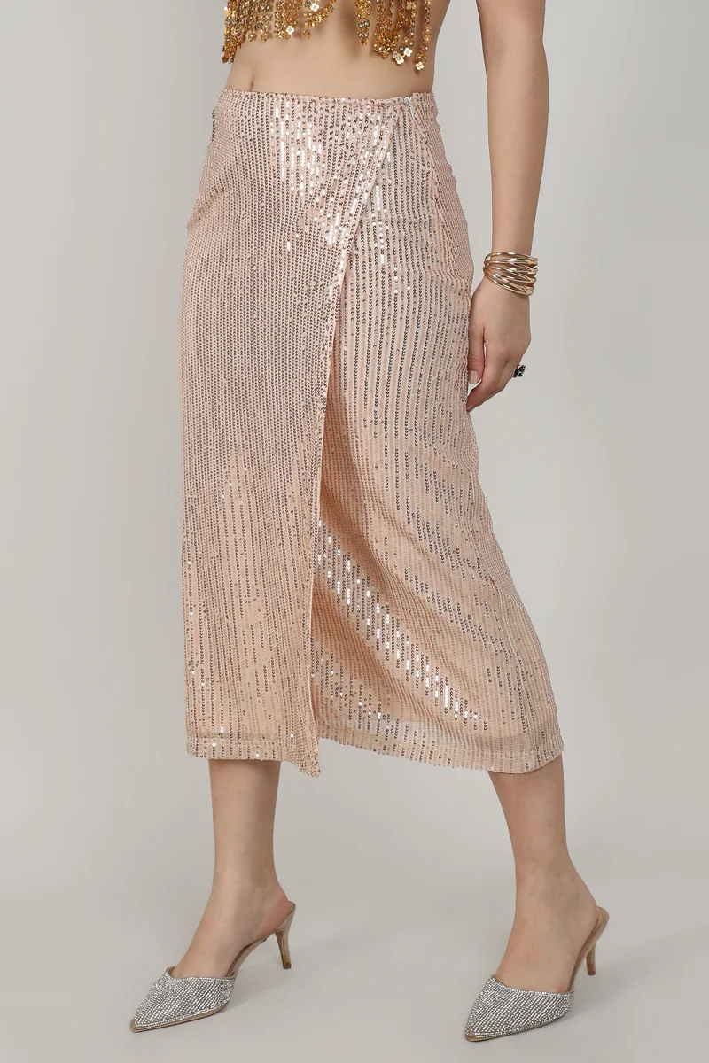 Pinacolada  Women's Beige Sequin Wrap Skirt for Women | Best Price UAE