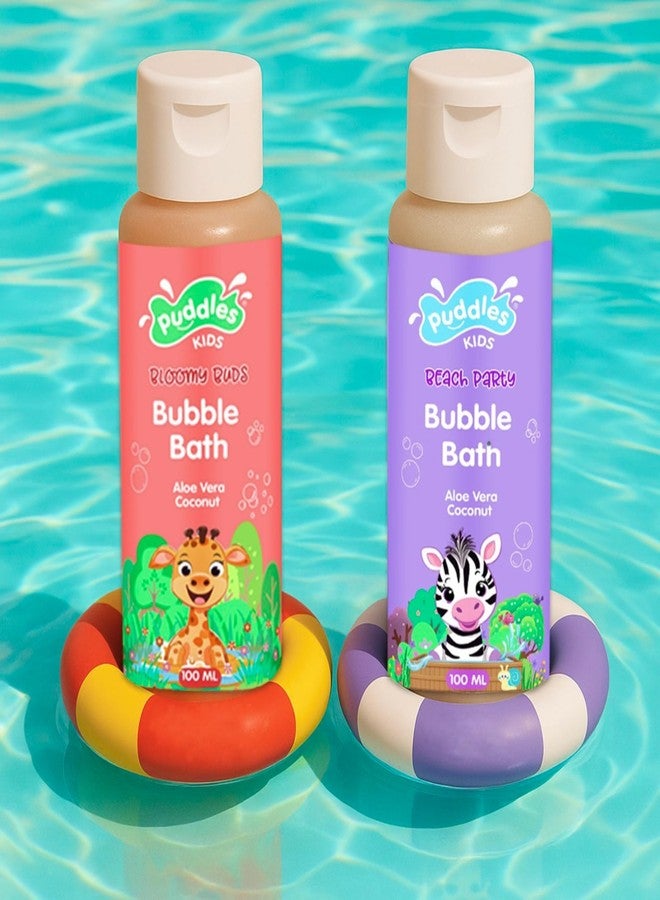 Puddles Kids Tear-Free Bubble Bath & Wash Duo (2 x 100 ml) | Aloe Vera & Coconut | Bloomy Buds & Beach Party | For Kids Age 2+ | Soothes, Cleanses & Nourishes | Paraben & SLS free, 100% Vegan - Image 1