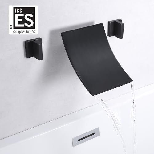 SUMERAIN Wall Mount Bathtub Faucet Waterfall Tub Filler Matte Black High Flow - Image 2