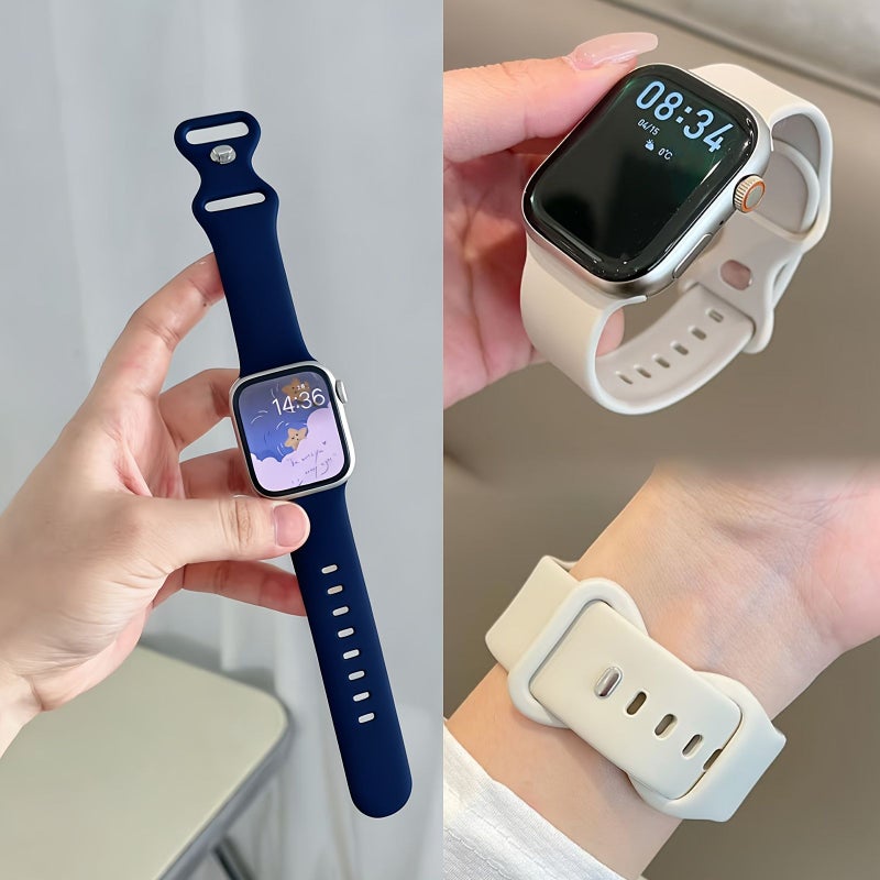 مجموعة مكونة من سوارين لساعة رياضية لساعة Apple Watch مقاس 44 مم 46 مم 49 مم، حزام بديل من السيليكون للرجال والنساء متوافق مع السلسلة 1 إلى 11 وUltra، باللون الأزرق الضبابي والأبيض المائل للصفرة - Image 3