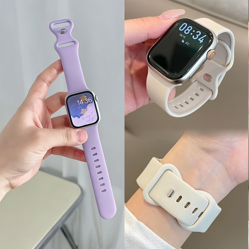 مجموعة مكونة من سوارين لساعة رياضية لساعة Apple Watch مقاس 44 مم 46 مم 49 مم، حزام بديل من السيليكون للرجال والنساء متوافق مع السلسلة 1 إلى 11 وUltra، باللون الأزرق الضبابي والأبيض المائل للصفرة - Image 5