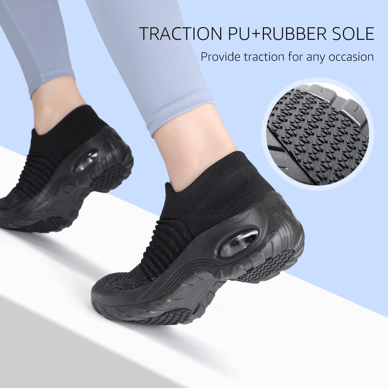 HKR Women Walking Shoes Slip On Fashion Sneakers Non Slip with Arch Support for Work Black Mix US Size 7.5 - Image 5