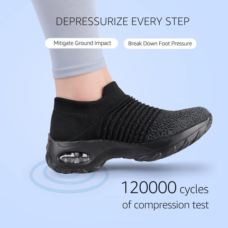HKR Women Walking Shoes Slip On Fashion Sneakers Non Slip with Arch Support for Work Black Mix US Size 7.5 - Image 4