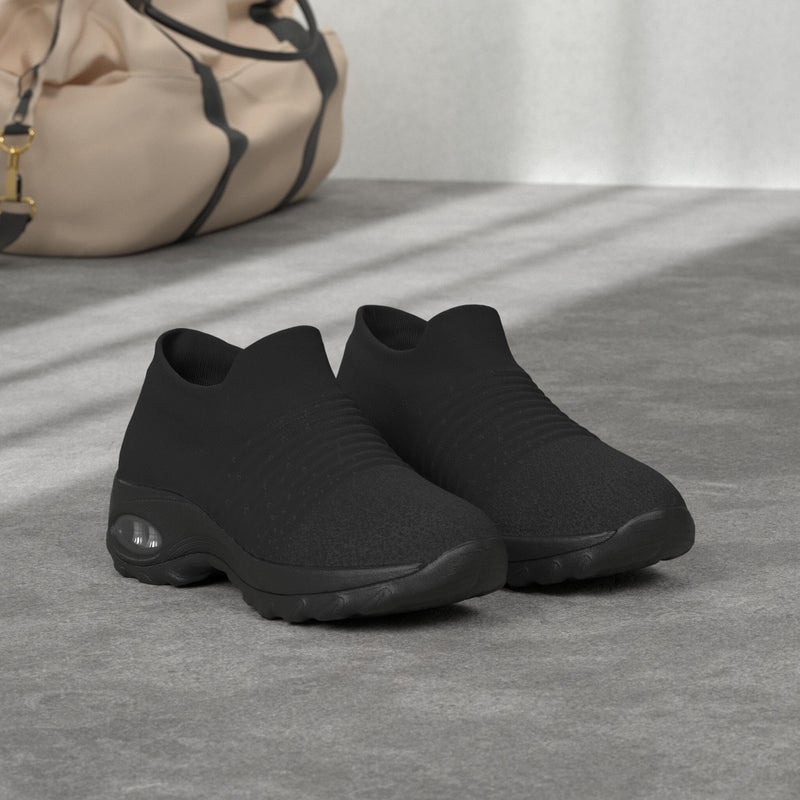 HKR Women Walking Shoes Slip On Fashion Sneakers Non Slip with Arch Support for Work Black Mix US Size 7.5 - Image 3