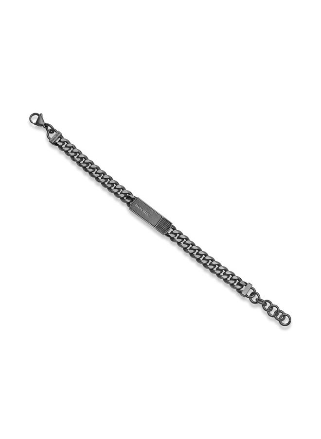 POLICE Identity Bracelet in IP Grey Bold Gauge Links with Brushed Antique Charm, Textured Studded Design  - Image 2