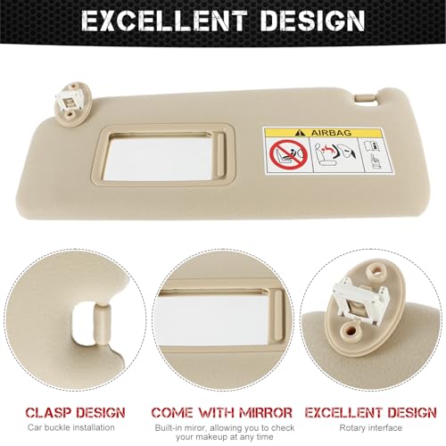 PEVAST Left Passenger Sun Visor Replacement for Lexus GX460 (2010-2023) & Toyota Land Cruiser Prado (2009-2023) - Compatible with 74320 60C80 E0,74320 60C50 74310 60J30 B0, 74310 60D70 A1 (Beige) - Image 4