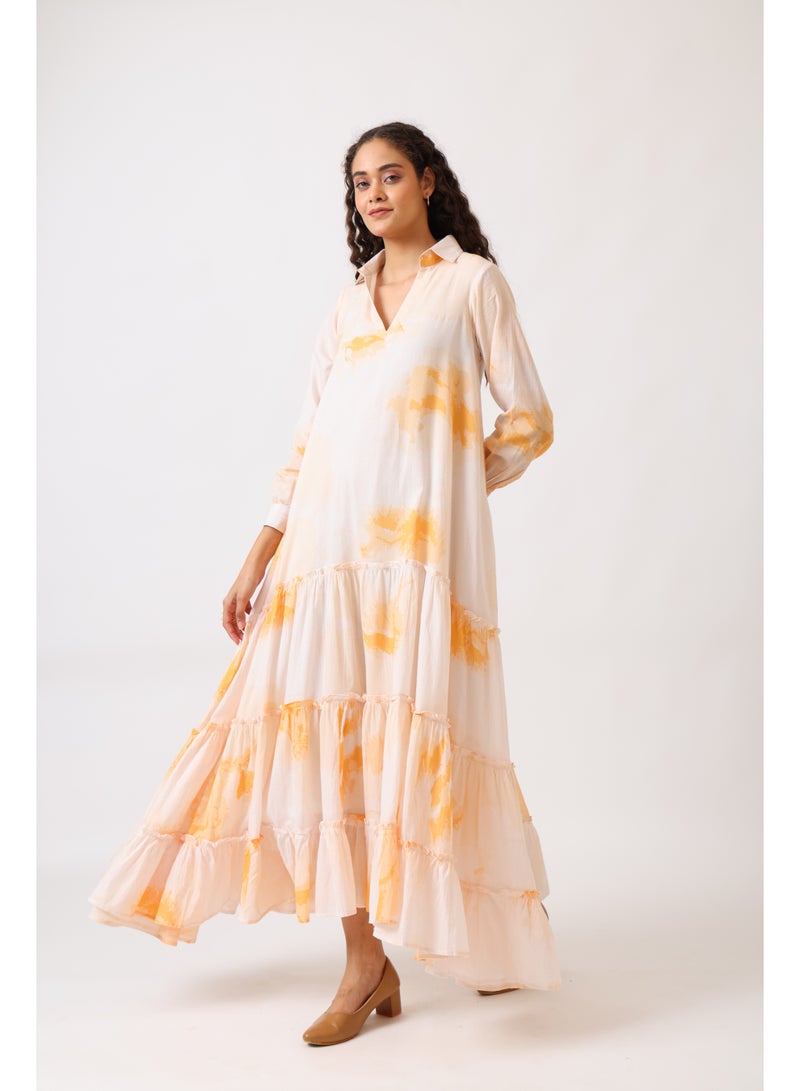 نور فستان ماكسي نسائي بطبقات وطبعة خوخ - Image 2