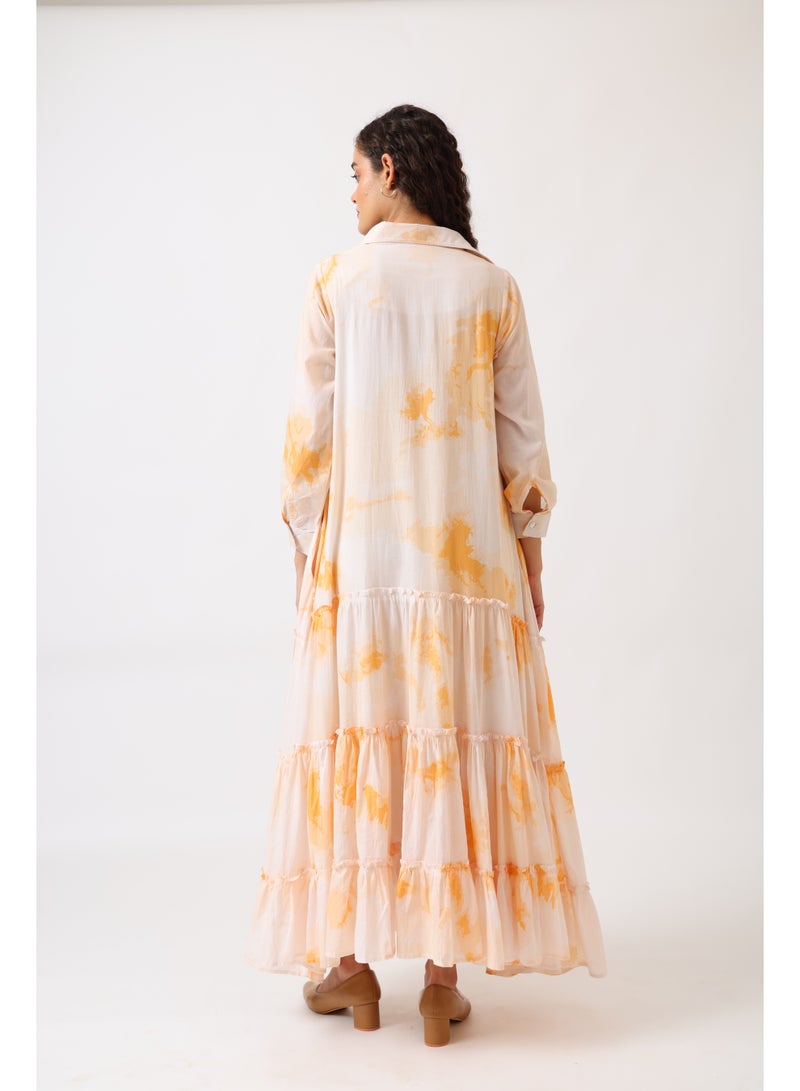 نور فستان ماكسي نسائي بطبقات وطبعة خوخ - Image 4