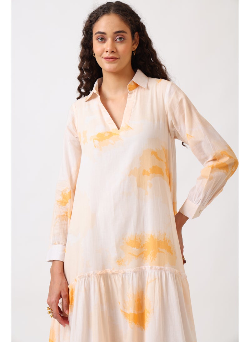 نور فستان ماكسي نسائي بطبقات وطبعة خوخ - Image 5