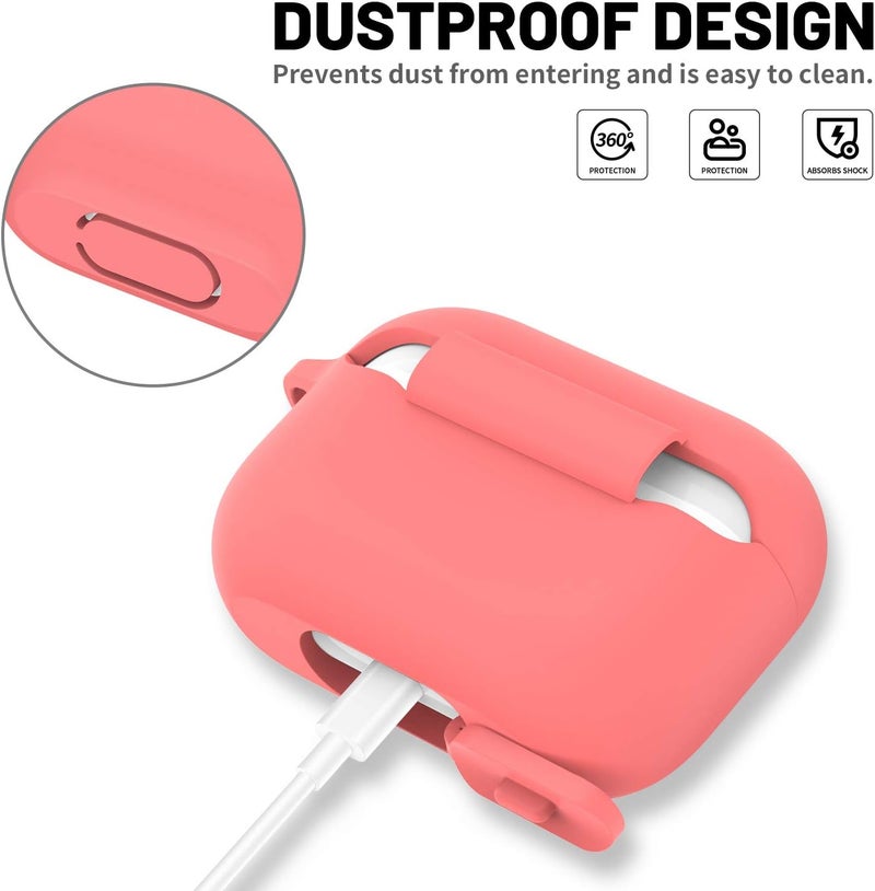 ATUAT for AirPods Pro 1st/2nd Generation Case Cover, Protective Silicone Skin Accessories with Keychain for Women Men for Apple AirPods Pro 2019/2022 Charging Case,Front LED Visible-Coral - Image 4