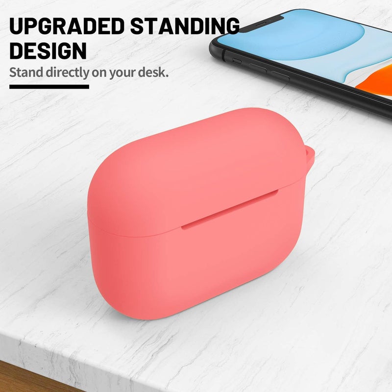 ATUAT for AirPods Pro 1st/2nd Generation Case Cover, Protective Silicone Skin Accessories with Keychain for Women Men for Apple AirPods Pro 2019/2022 Charging Case,Front LED Visible-Coral - Image 2