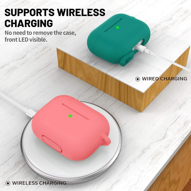 ATUAT for AirPods Pro 1st/2nd Generation Case Cover, Protective Silicone Skin Accessories with Keychain for Women Men for Apple AirPods Pro 2019/2022 Charging Case,Front LED Visible-Coral - Image 3