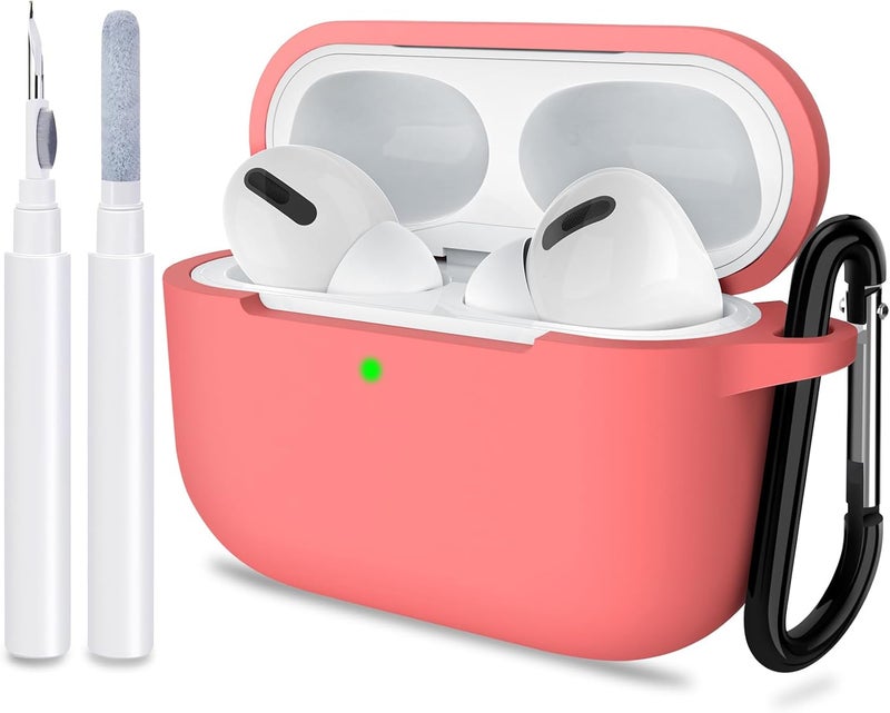 ATUAT for AirPods Pro 1st/2nd Generation Case Cover, Protective Silicone Skin Accessories with Keychain for Women Men for Apple AirPods Pro 2019/2022 Charging Case,Front LED Visible-Coral - Image 1