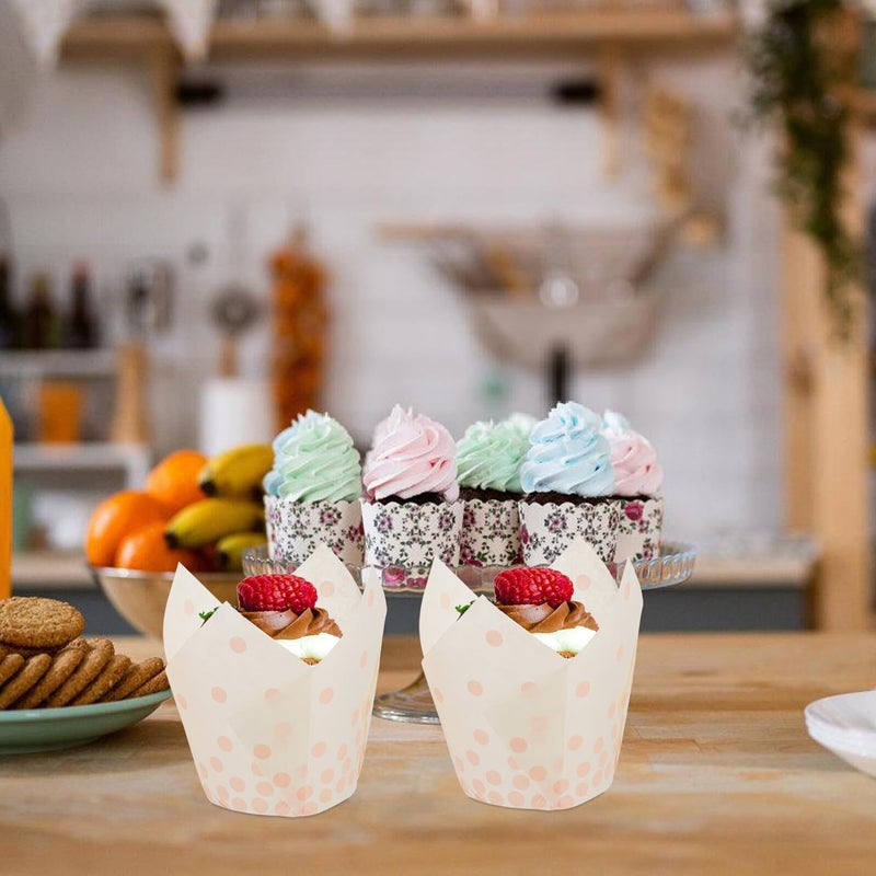 Rose Gold Polka Dot Tulip Baking Cups Muffin Wrappers 50 Pieces - Image 5