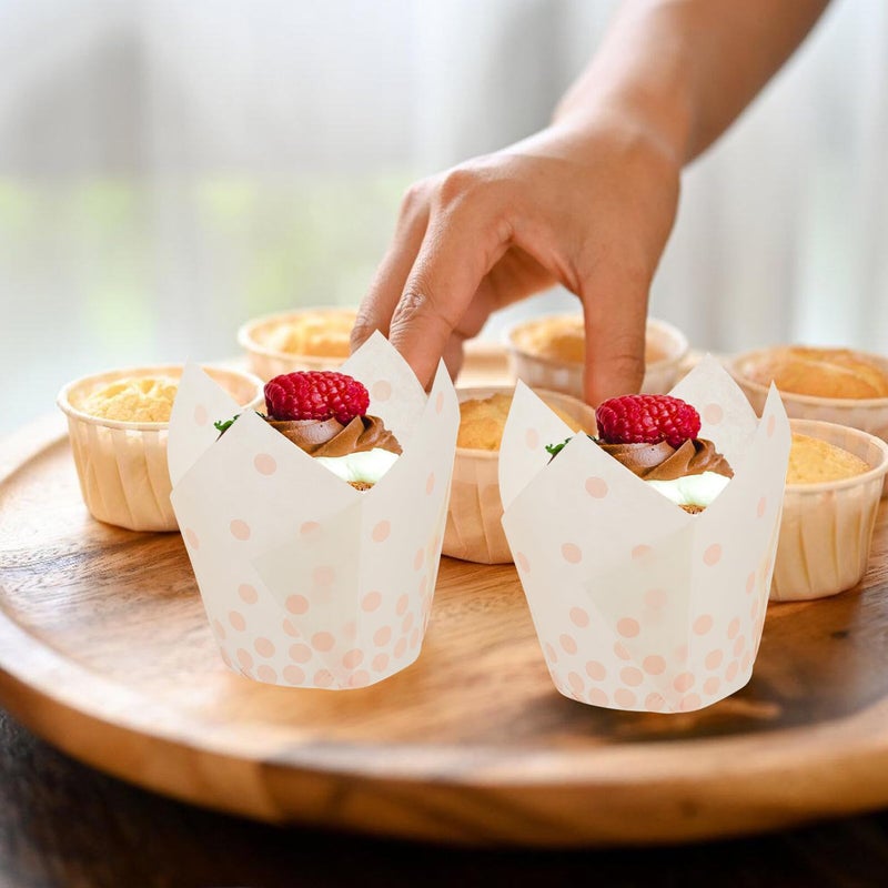 Rose Gold Polka Dot Tulip Baking Cups Muffin Wrappers 50 Pieces - Image 3