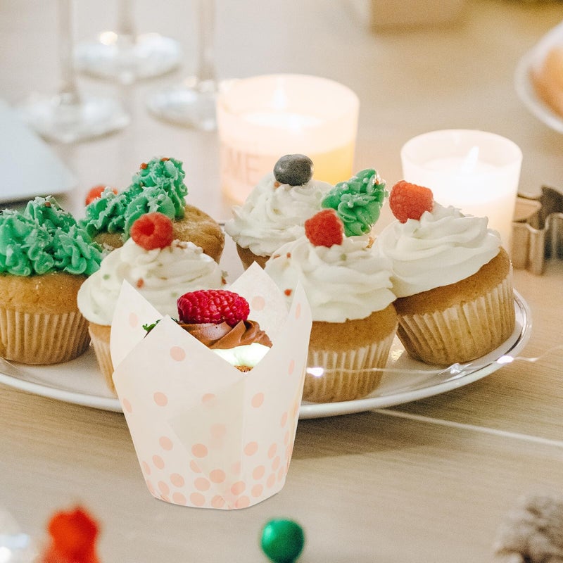 Rose Gold Polka Dot Tulip Baking Cups Muffin Wrappers 50 Pieces - Image 4