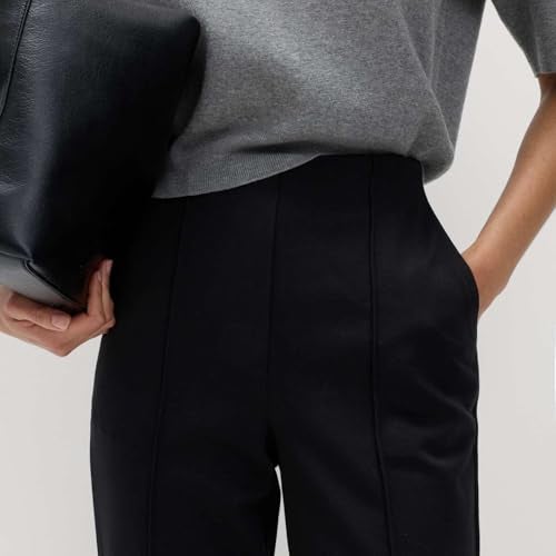 Marks & Spencer Solid Black Viscose Womens Jersey Twill Straight Leg Trousers - Image 5