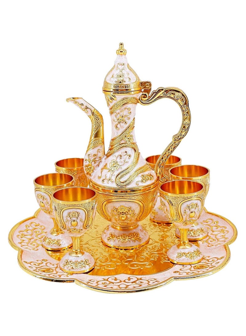 عام طقم إبريق مقلي الطابق التركي العتيق، طقم الشاي مع إبريق الشاي، وصينية لزيادة تزيين النموذجة، وزيادة زفافية. - Image 1