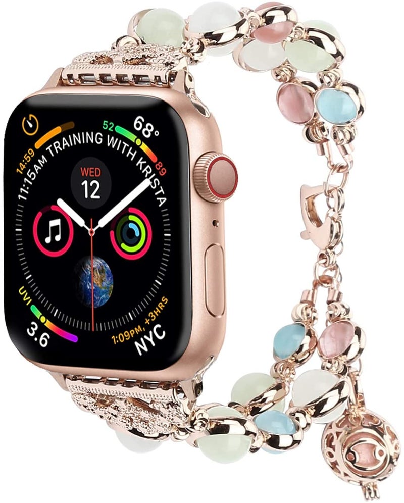 KASTWAVE Apple Watch Band 38/40/42/44mm Series 6 5 4 3 2 1 SE, Handmade Night Luminous Pearl Bracelet Wristband for Women (Rose Gold) - Image 1