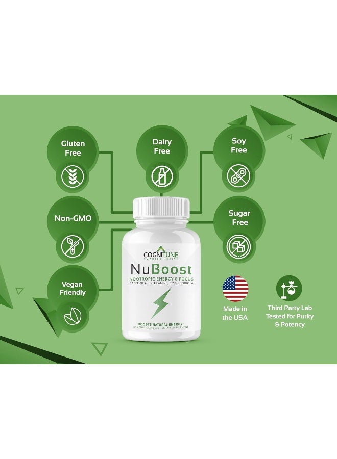 CogniTune مكمل الطاقة والتركيز - كافيين L-ثيانين، فيتامين B12، روديولا + بيوبيرين لامتصاص أفضل، بدون انهيار، خالي من الارتعاش 100 ملغ أقراص كافيين، معزز نظري نظيف للدماغ - Image 5