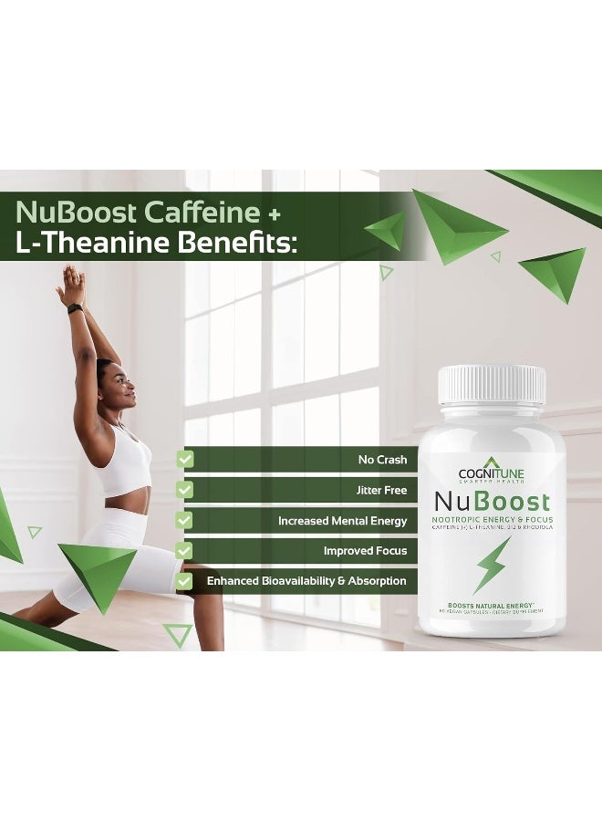CogniTune مكمل الطاقة والتركيز - كافيين L-ثيانين، فيتامين B12، روديولا + بيوبيرين لامتصاص أفضل، بدون انهيار، خالي من الارتعاش 100 ملغ أقراص كافيين، معزز نظري نظيف للدماغ - Image 3