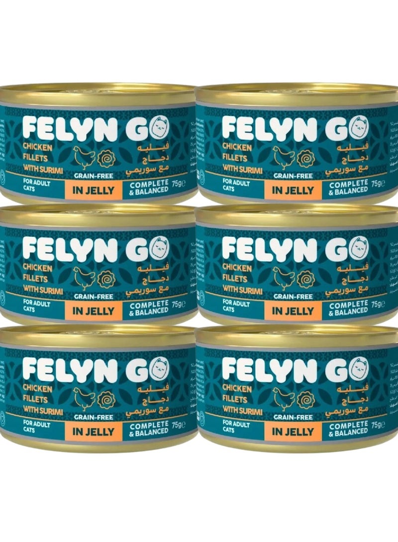 Felyn GO Cat Wet Food Chicken Fillets With Surimi in Jelly For Adult Cats- 6x75g - Grain-Free Cat Food - Image 1