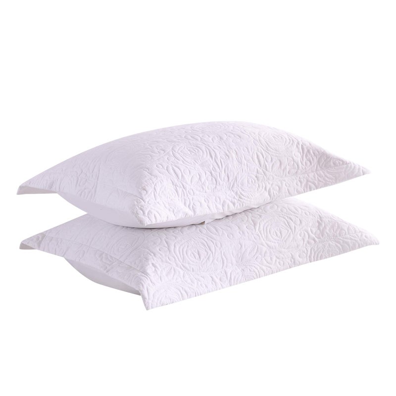 MarCielo 2-Piece Embroidered Pillow Shams, King Decorative Microfiber Pillow Covers Set, King Size (White) - Image 1