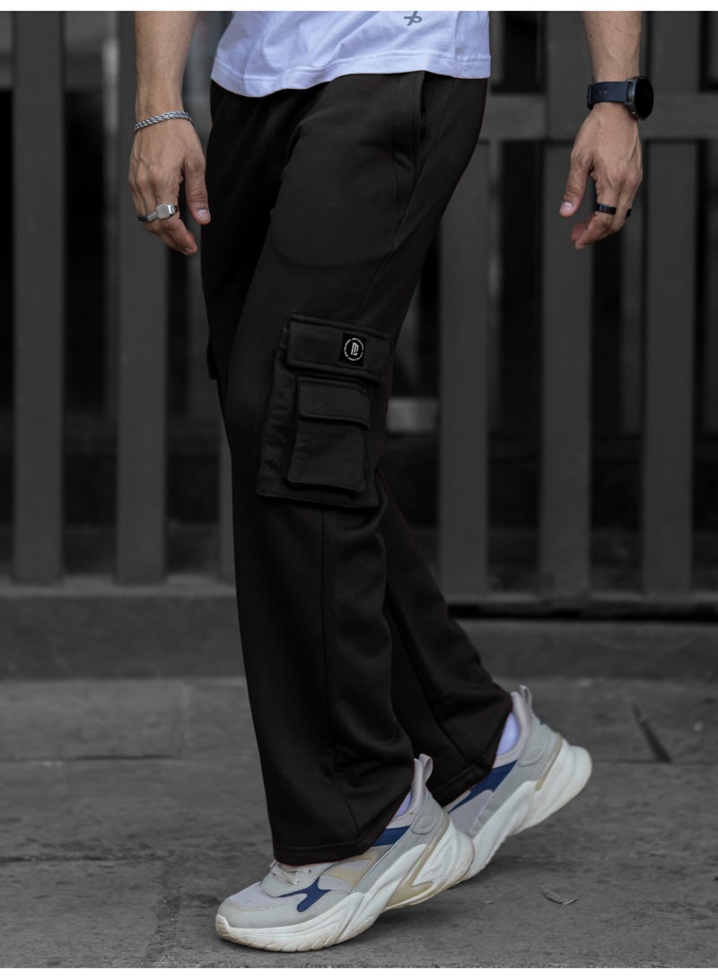 Maniac Mens Solid Black Cotton Cargo Pant - Image 1