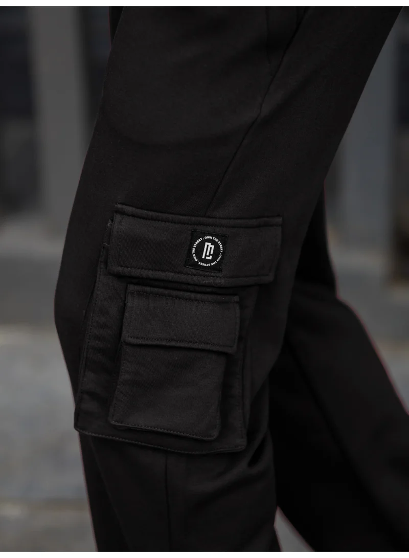 Maniac  Maniac Mens Solid Black Cotton Cargo Pant for Men | Best Price UAE
