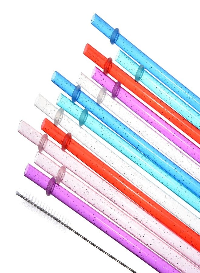 YAOSHENG 12Branch-packaging tan hard plastic reusable straw plus cleaning brush, 9.05 inches long thickened 20-40ounces available (12, 12 silver powder with ring mixed color) - Image 3