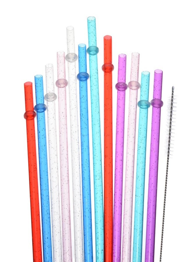 YAOSHENG 12Branch-packaging tan hard plastic reusable straw plus cleaning brush, 9.05 inches long thickened 20-40ounces available (12, 12 silver powder with ring mixed color) - Image 5