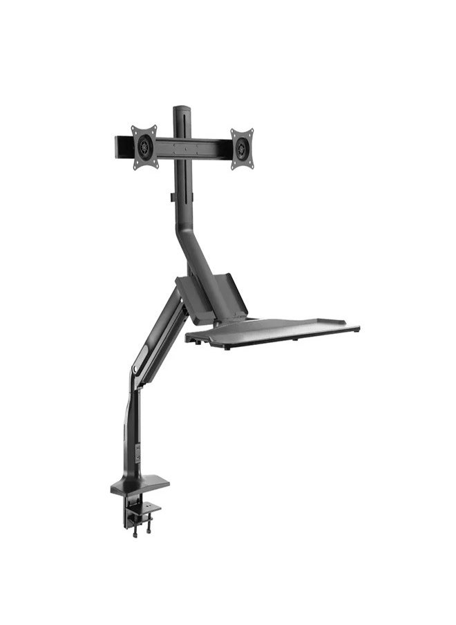 Skill Tech SHS21 C02 Gas Spring Floating Sit-Stand Converter Ergonomic Mount for 17"-27" Screens, VESA 100x100, 6kg Load Capacity – Black  - Image 1