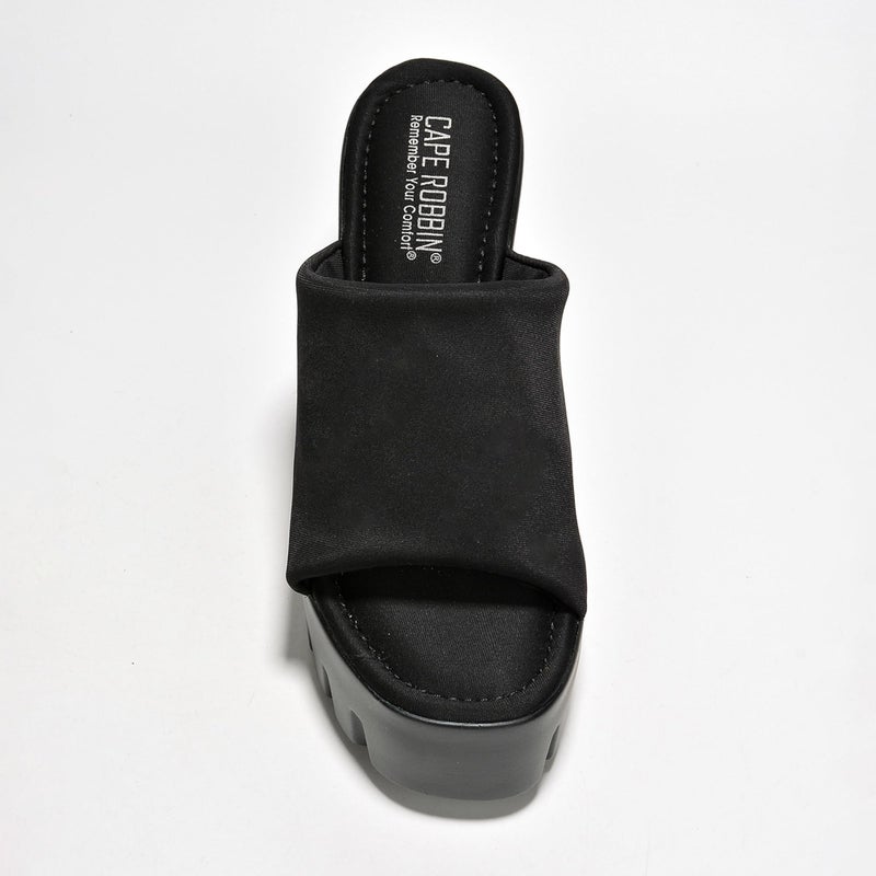 Cape Robbin Women's Chunky Platform Sandals Block Heel - Slip On Elastic Band Dressy Shoes Round Toe Comfort Soles (Echoya) - Black Size 10 - Image 5