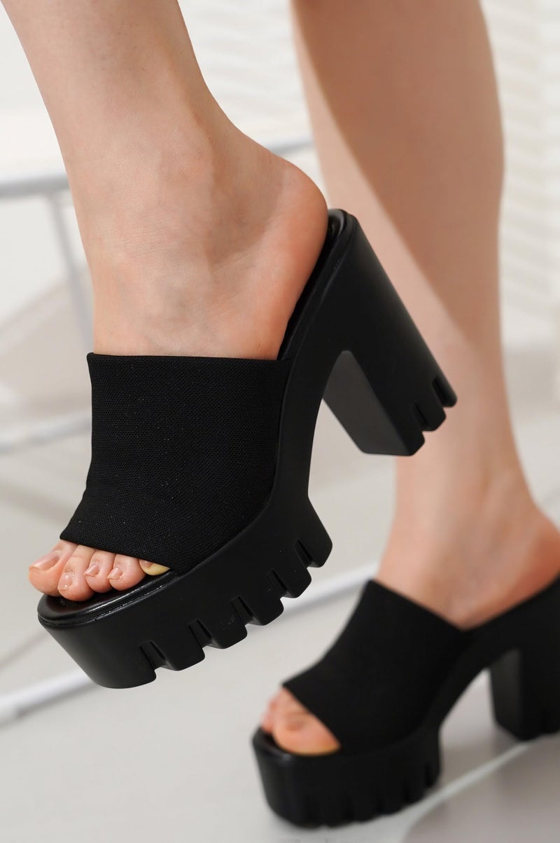 Cape Robbin Women's Chunky Platform Sandals Block Heel - Slip On Elastic Band Dressy Shoes Round Toe Comfort Soles (Echoya) - Black Size 10 - Image 2