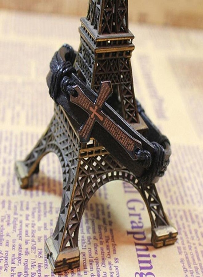 AZYOUNG Making Up Black Leather Brown Braided Rope Bracelet Alloy Cross (Black) - Image 4
