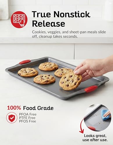 Boxiki Kitchen Non-Stick Baking & Cookie Sheet Pan Non-Toxic 11x14 Inch Rimmed Carbon Steel Baking Sheet. Dent, Warp and Rust Resistant. Heavy Gauge Steel Oven Baking Sheet. 1 Tray. - Image 3