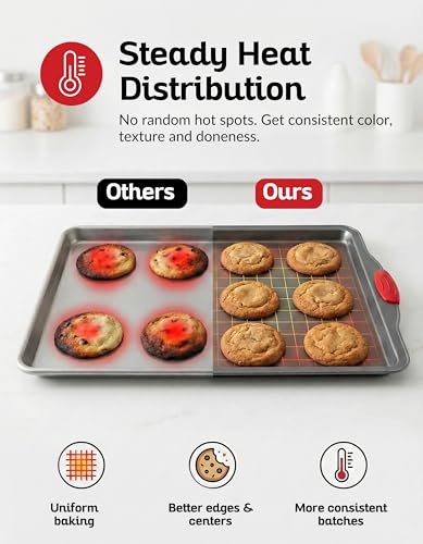Boxiki Kitchen Non-Stick Baking & Cookie Sheet Pan Non-Toxic 11x14 Inch Rimmed Carbon Steel Baking Sheet. Dent, Warp and Rust Resistant. Heavy Gauge Steel Oven Baking Sheet. 1 Tray. - Image 5