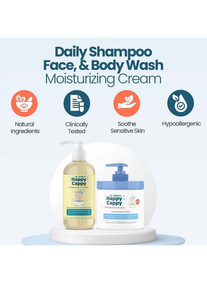 Happy Cappy حزمة شامبو وغسول جسم وكريم مرطب هابي كابي للأطفال - غسول جسم للأكزيما وكريم للأطفال، toddlers، البالغين، يساعد في الجفاف، يقلل من الحكة، مختبر من قبل أطباء الجلد، خالي من العطور - Image 3