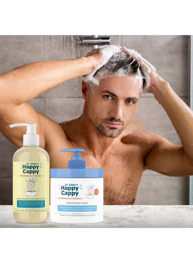 Happy Cappy حزمة شامبو وغسول جسم وكريم مرطب هابي كابي للأطفال - غسول جسم للأكزيما وكريم للأطفال، toddlers، البالغين، يساعد في الجفاف، يقلل من الحكة، مختبر من قبل أطباء الجلد، خالي من العطور - Image 4