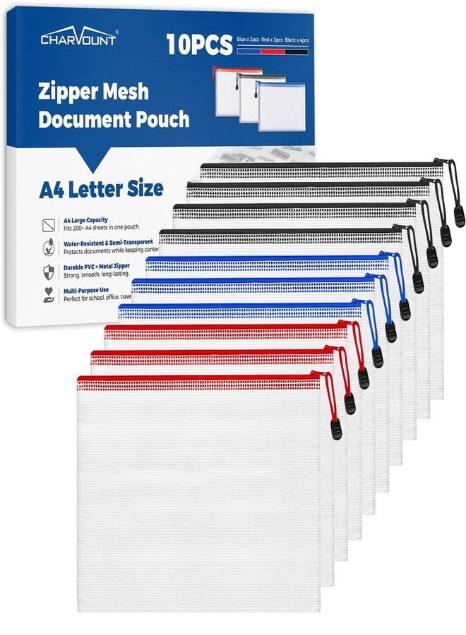 Charmount A4 Mesh Zipper Pouch Bags, Waterproof Plastic Document Organizer Folders, Multipurpose File Bags for Office, School, Toys, Board Games, Puzzles, Travel, and Home Storage Supplies-10 Pack - Image 1