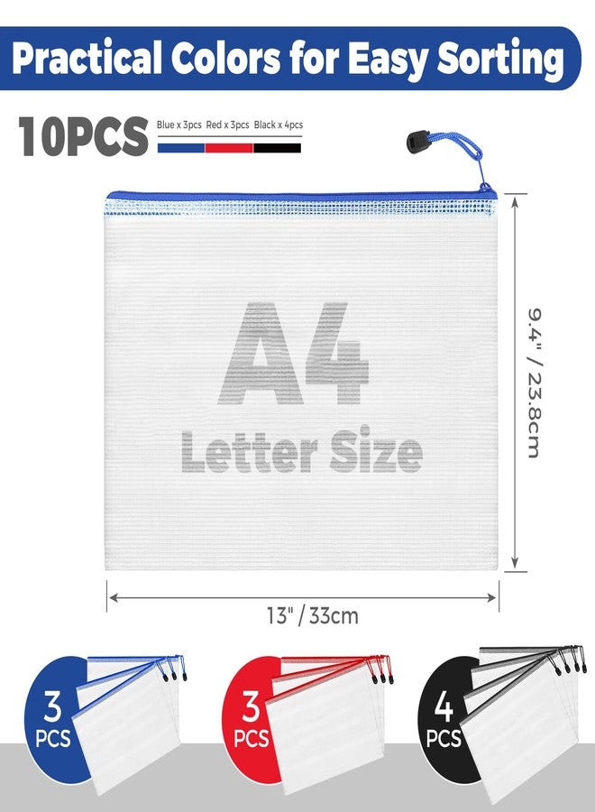 Charmount A4 Mesh Zipper Pouch Bags, Waterproof Plastic Document Organizer Folders, Multipurpose File Bags for Office, School, Toys, Board Games, Puzzles, Travel, and Home Storage Supplies-10 Pack - Image 2