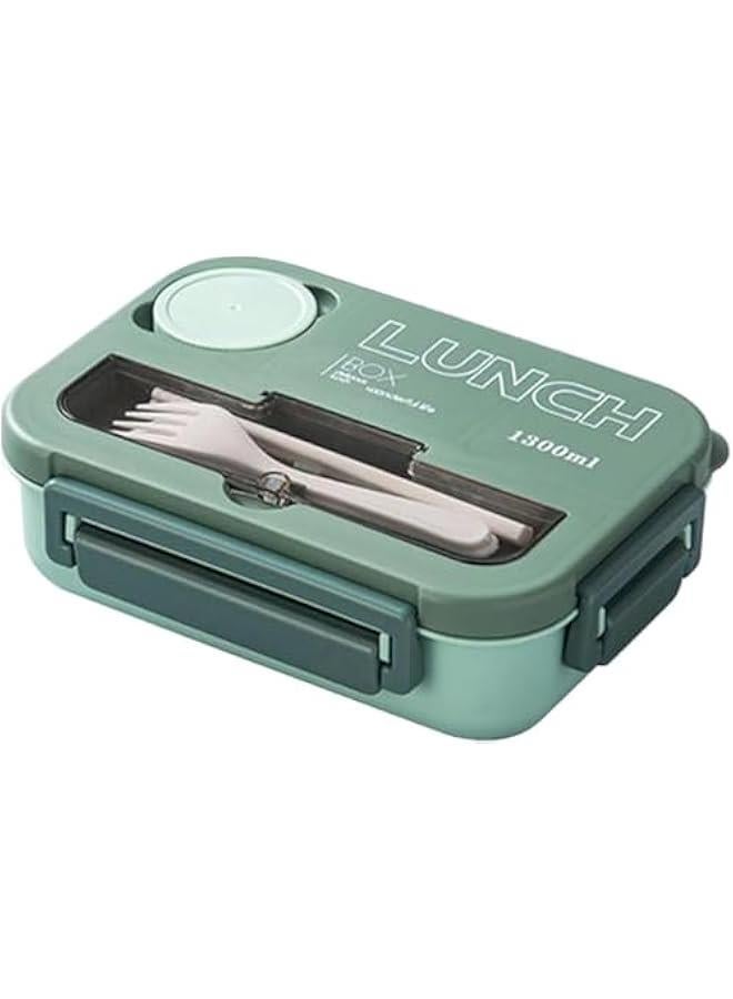 HOOKOR Bento Box with Tableware,Lunch Containers for Men Women for Kid School with 4 Compartments,Extra Large Leakproof Lunch Box,Food-Grade Plastic Bento Box,BPA-Free,Suitable for Microwav (green) - Image 1