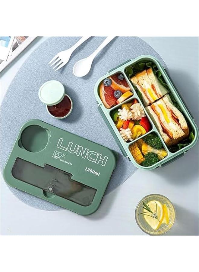 HOOKOR Bento Box with Tableware,Lunch Containers for Men Women for Kid School with 4 Compartments,Extra Large Leakproof Lunch Box,Food-Grade Plastic Bento Box,BPA-Free,Suitable for Microwav (green) - Image 3