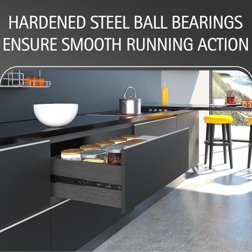 Hettich Telescopic Ball Bearing Channel KA 5632/550mm | Black Finish Drawer Channel for Home, Kitchen & Wardrobe | Load Bearing Capacity 45 kg | 100% Extension, Galvanised Steel (2 Pcs) - Image 3