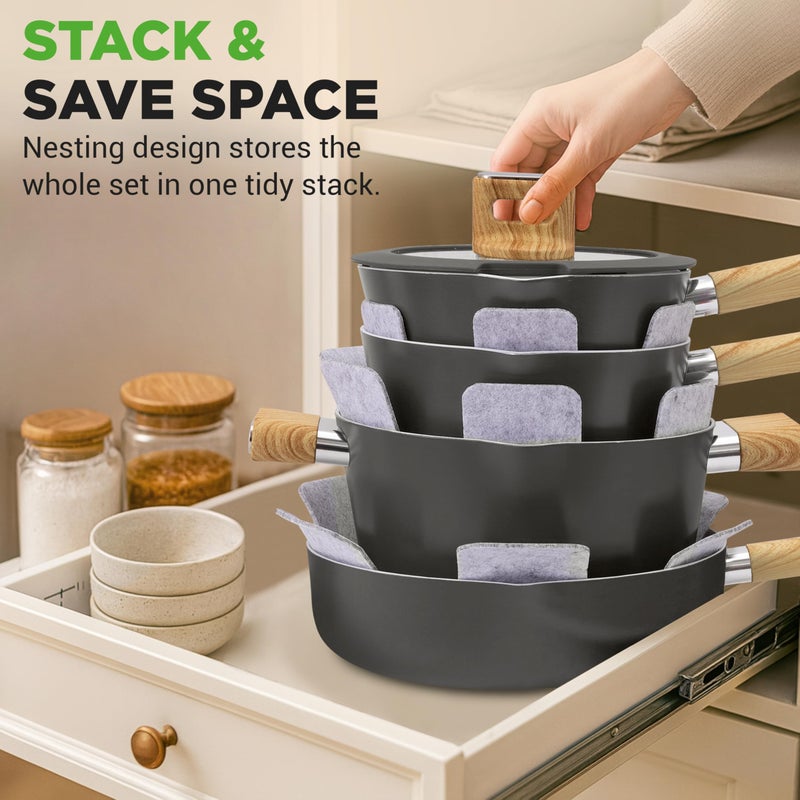 NutriChef 14-Piece Non-Stick Ceramic Cookware Set - Induction Safe Pots and Pans with Glass Lids, Cool-Touch Handles, Even Heat Distribution, Dishwasher Safe, Includes Ladle, Tong, Spatula (Black) - Image 3